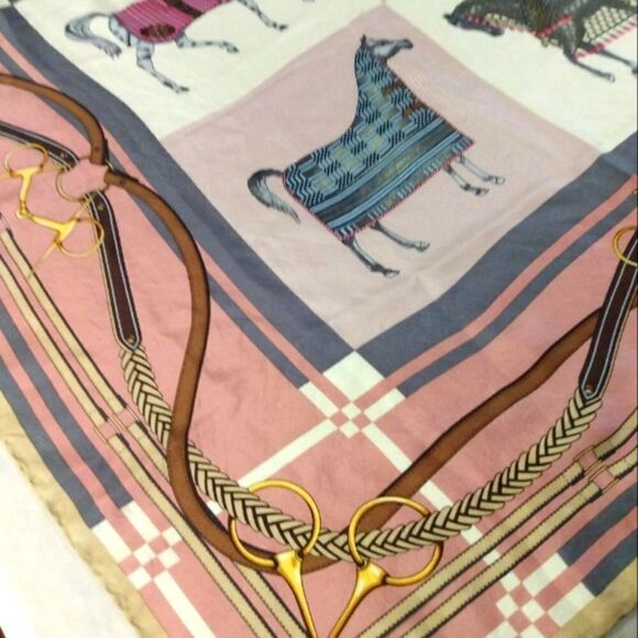 Vintage Silk Scarf Rolled Hem Equestrian Horse Bridle Foulard - Picture 14 of 16